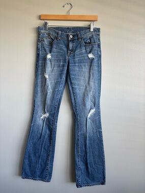 London Jean by VS Distressed Flare Leg Denim Blue Jean Women’s Size 6
